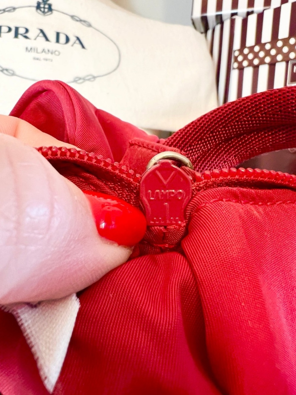 Prada⭐️Tessuto Mini Bag.. Bright Red Nylon Hobo Shoulder Bag - Picture 7 of 16